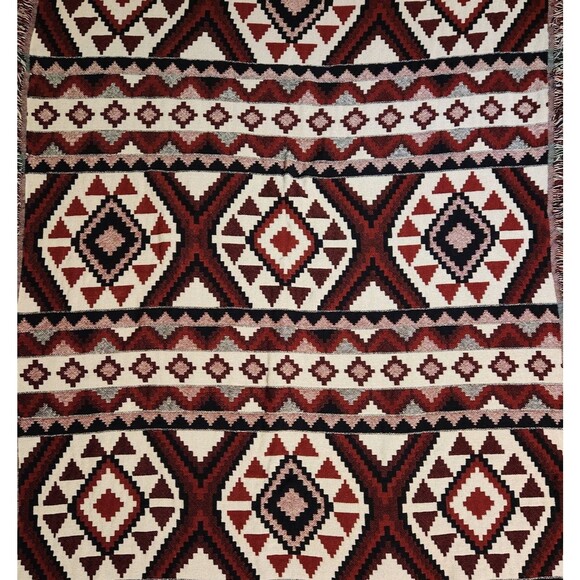 Vtg Blanket Throw Southwestern Geometrical Aztec Western Red 66 x 47 in Black - Picture 8 of 8